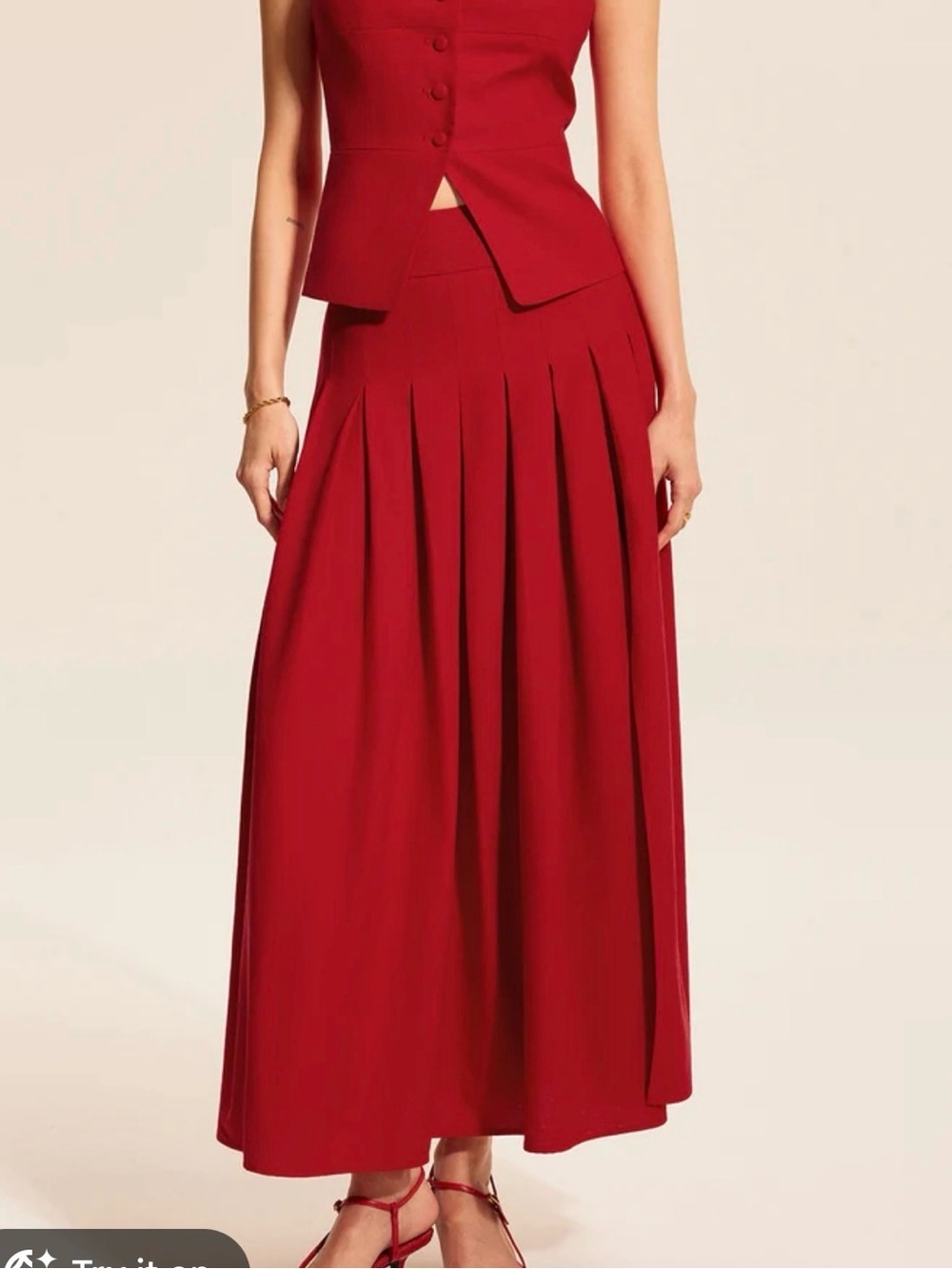 Commense Red Pleated Maxi Skirt - NWOT
